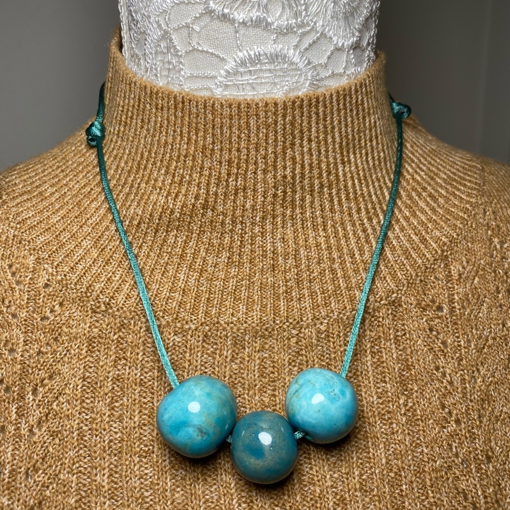 Teal Ceramic Bead Necklace